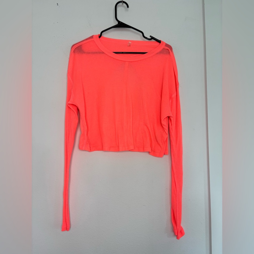 FREE PEOPLE MOVEMENT NEON ORANGE LONG SLEEVE OPEN BACK TOP SZ MED